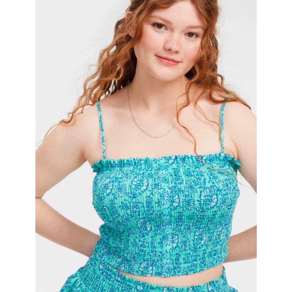 NWT Roller Rabbit x Target Garden Floral Smocked Peplum Tank Top Teal